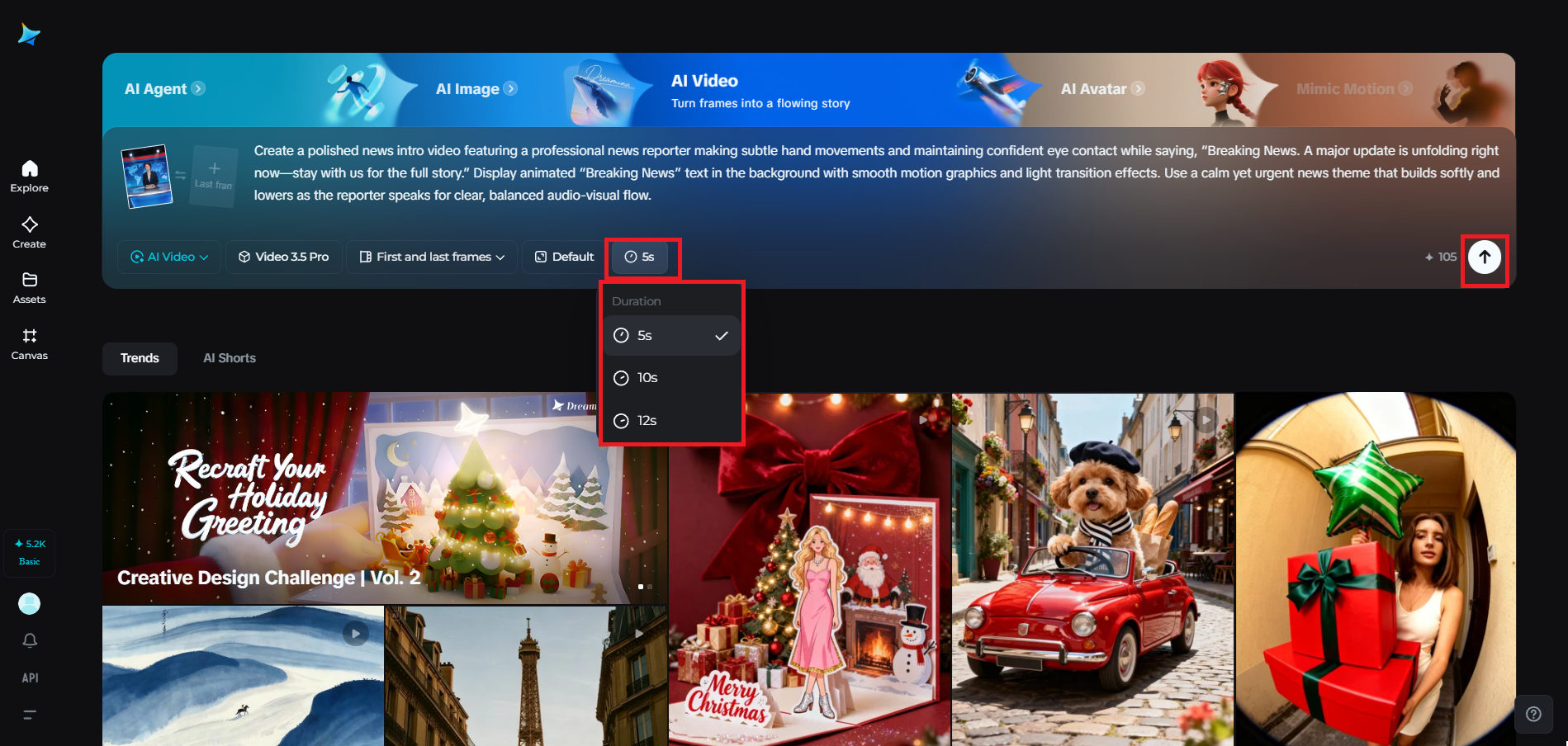 Set video duration and generate