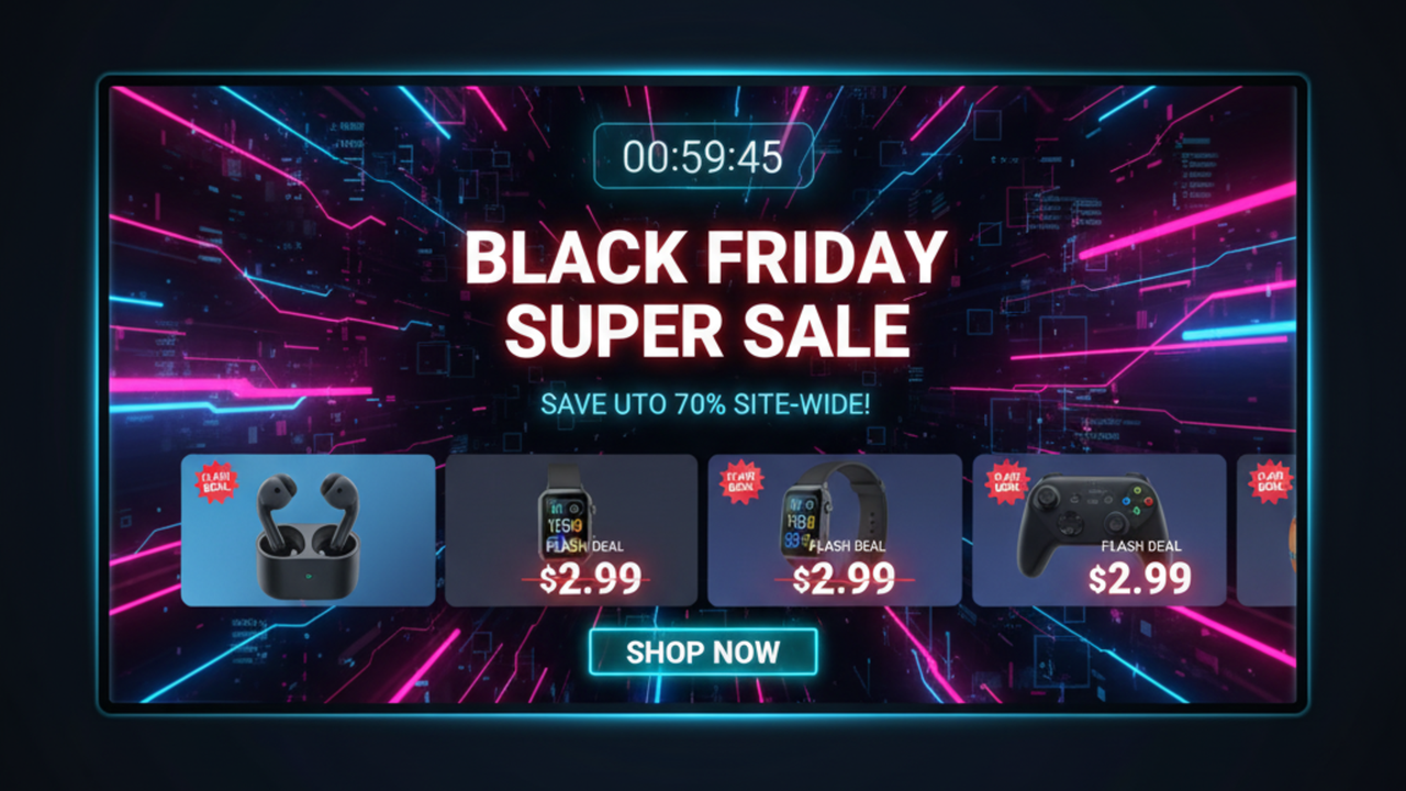 Reka bentuk risalah digital zaman moden untuk Black Friday