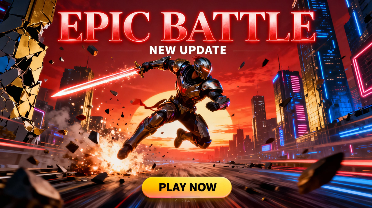 Gaming banner showing dynamic in-game action scene
