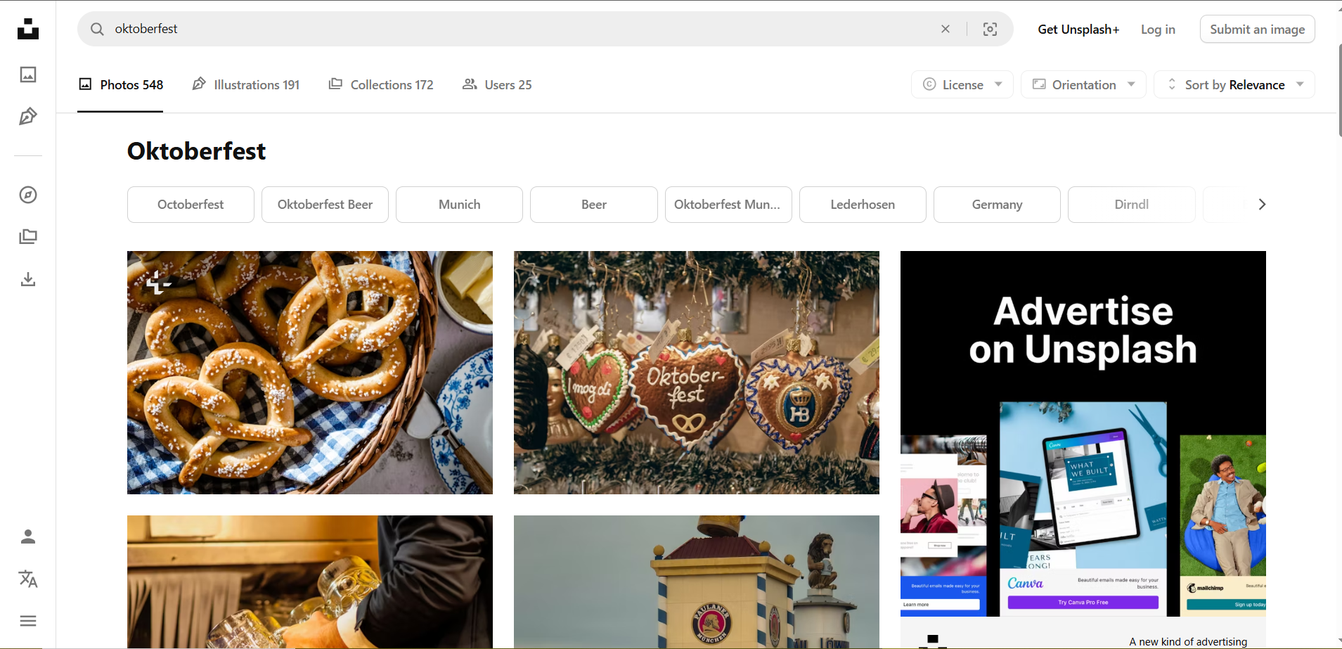 Screenshot showing Unsplash's Oktoberfest background images interface