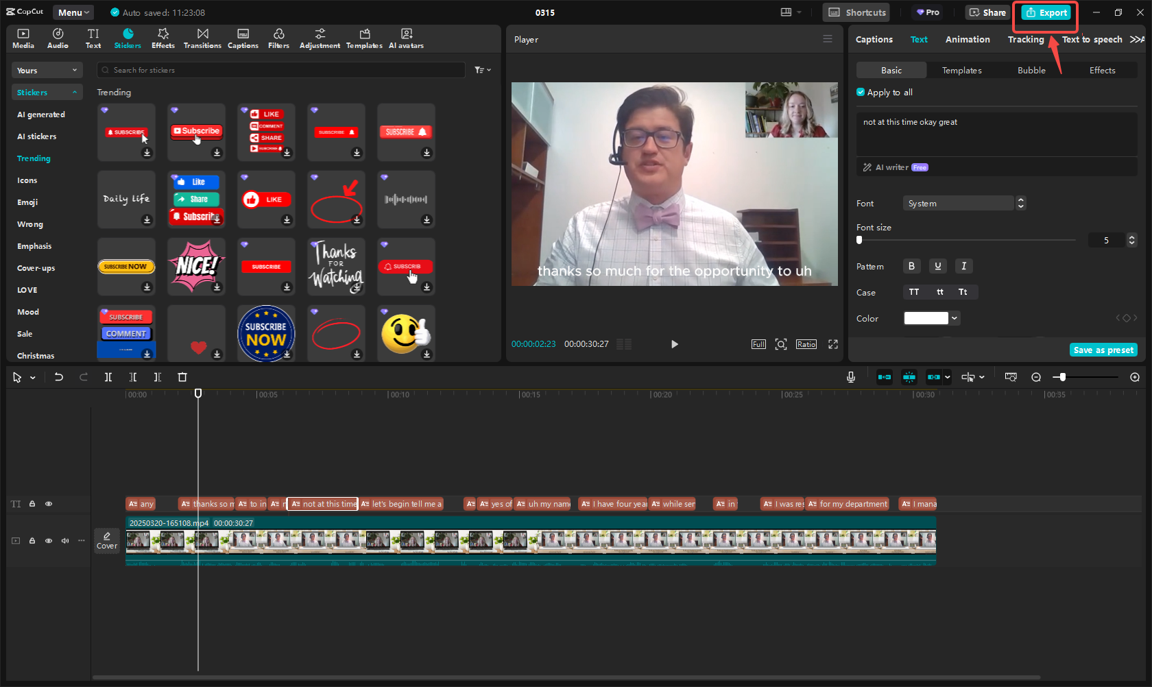 ส่งออกวิดีโอในCapCut