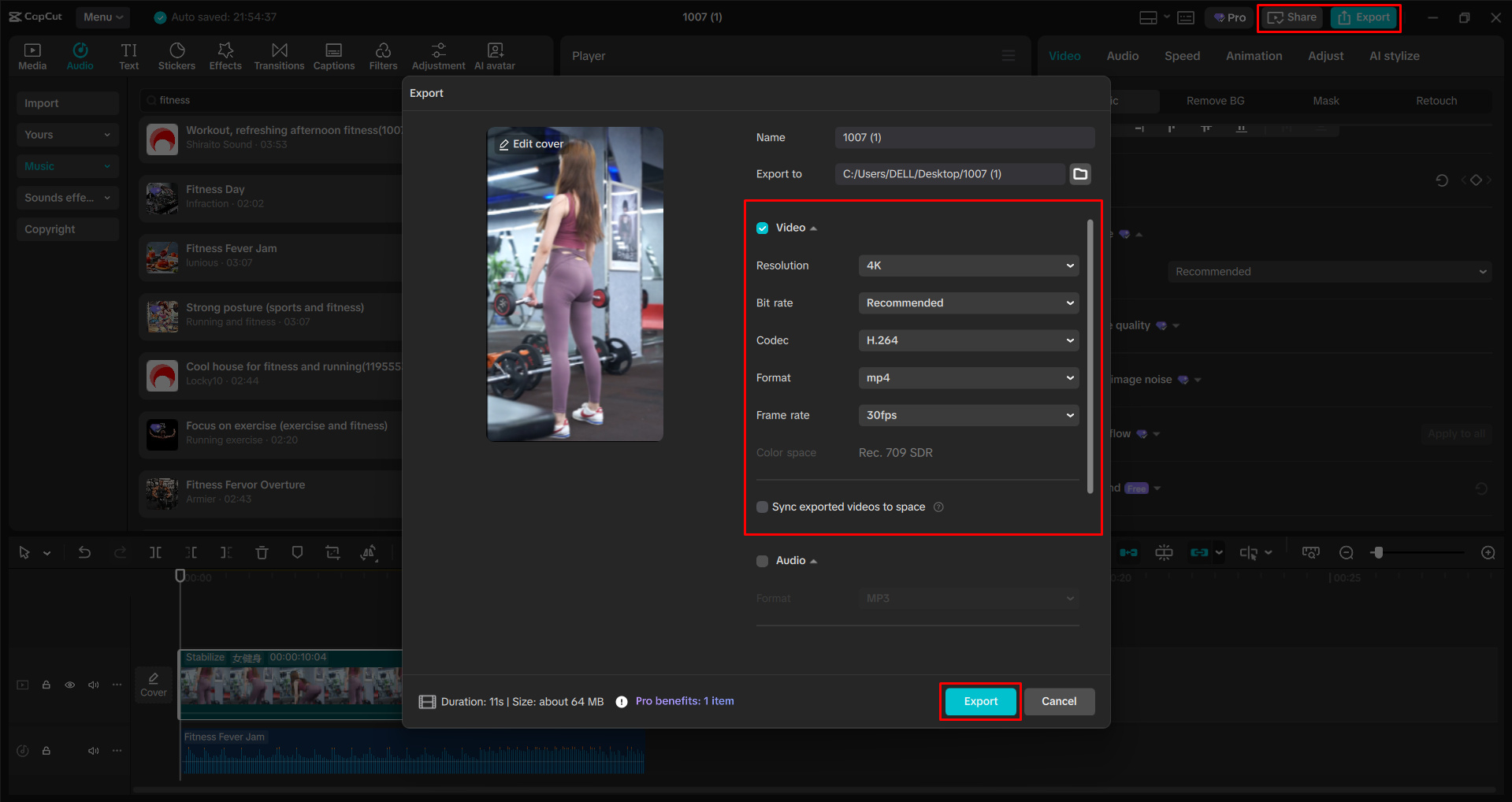 Exporting a video from the CapCut desktop video editor