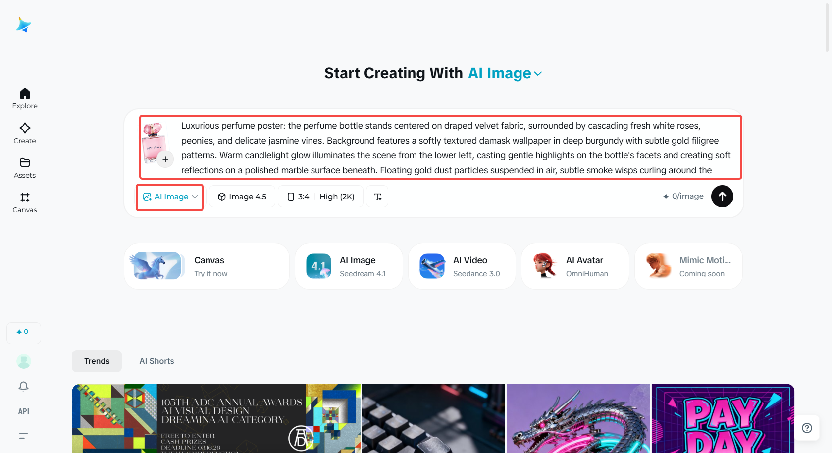 Import images and text prompt to AI Image