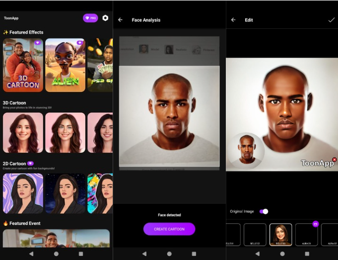 Interface of ToonApp - an innovative cartoon animation software on mobile