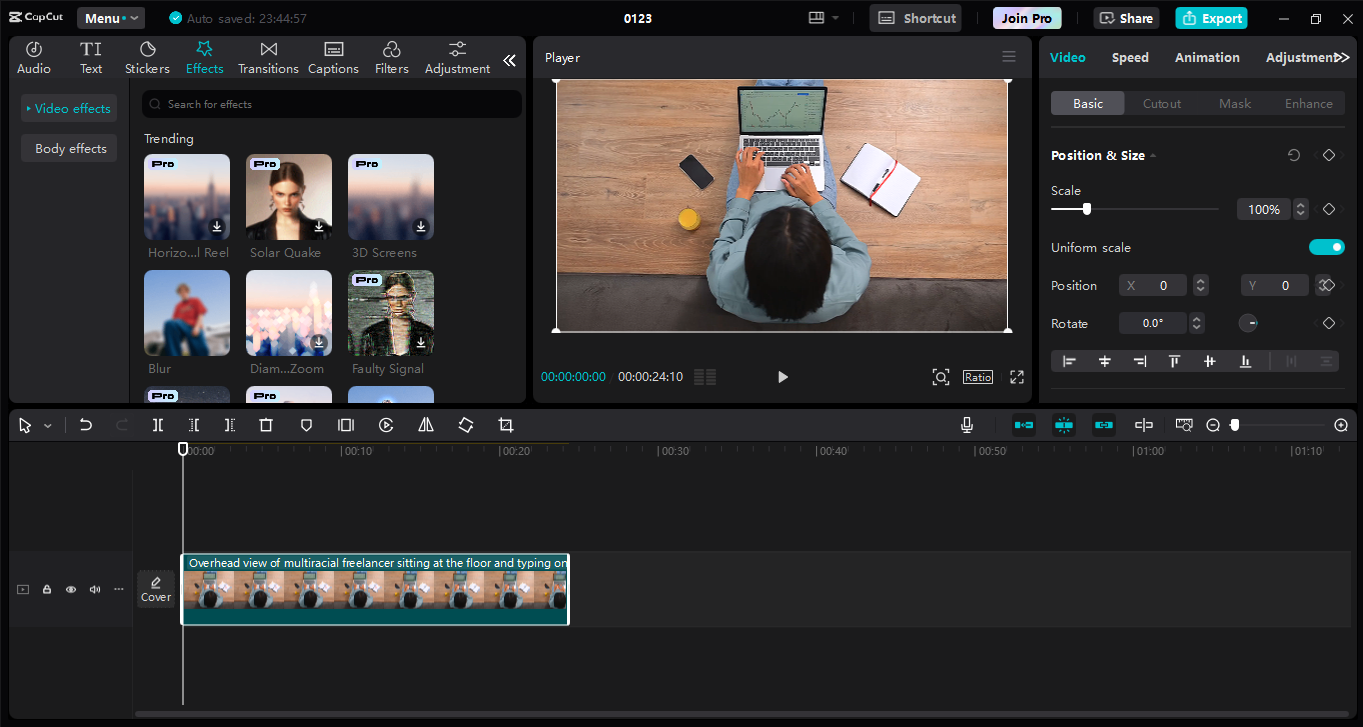 Editing interface of the CapCut desktop video editor - the best tool to make explainer videos