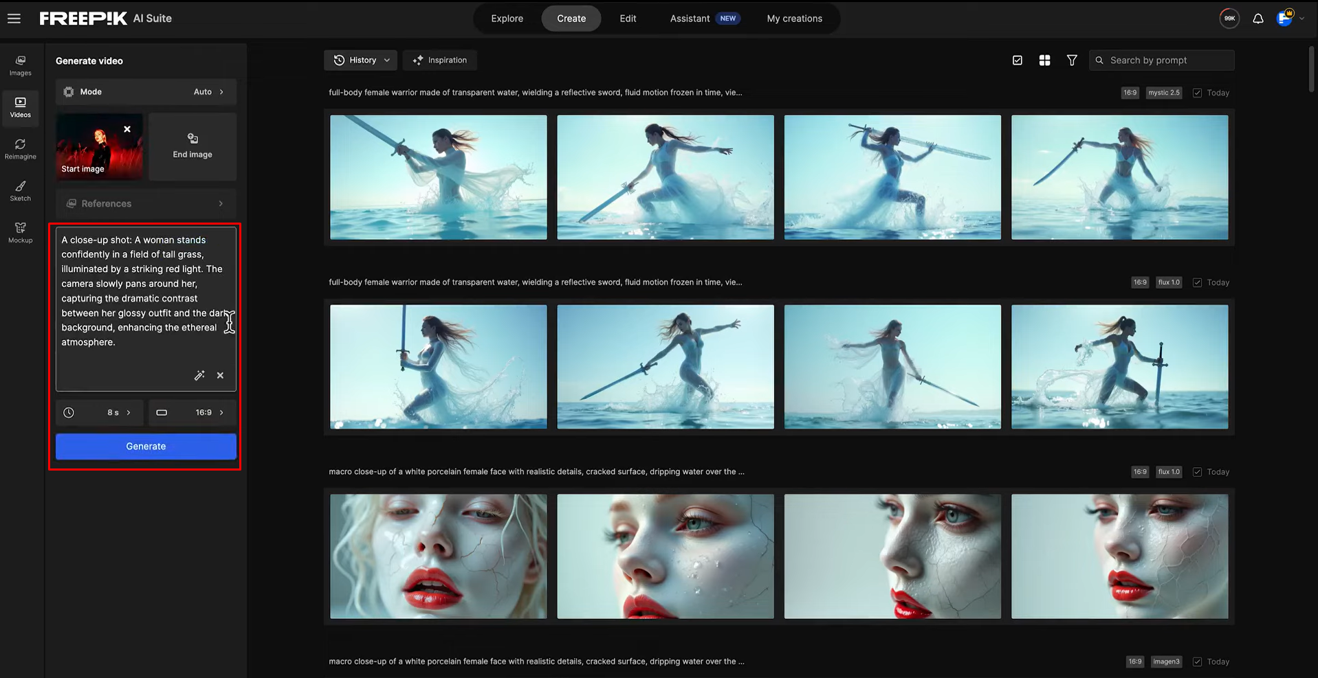 Regolazione delle impostazioni video nel generatore di video AI Freepik