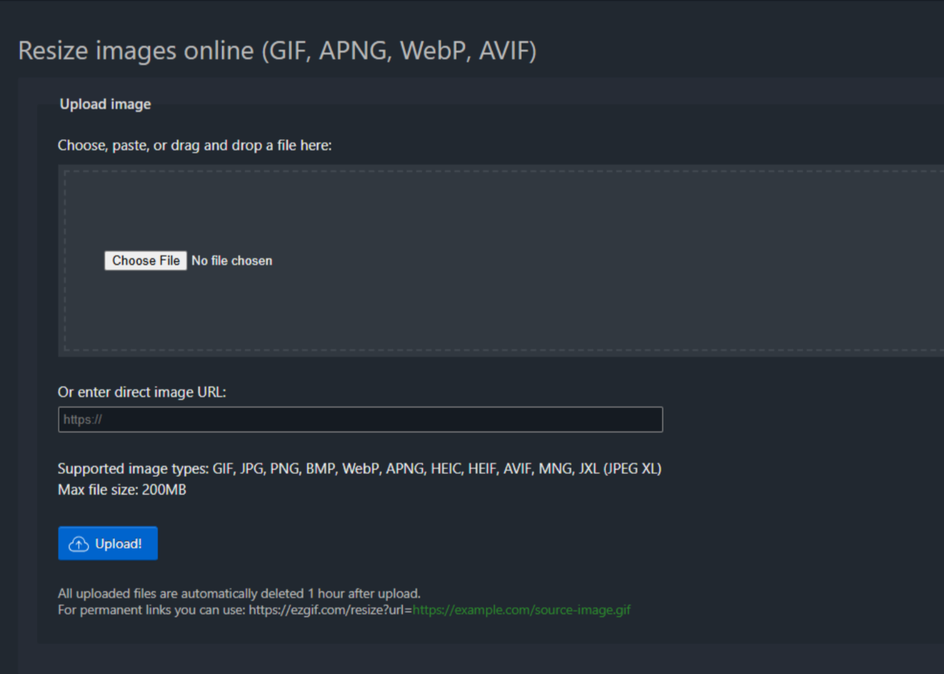 Interface of Ezgif - the perfect online GIF resizer