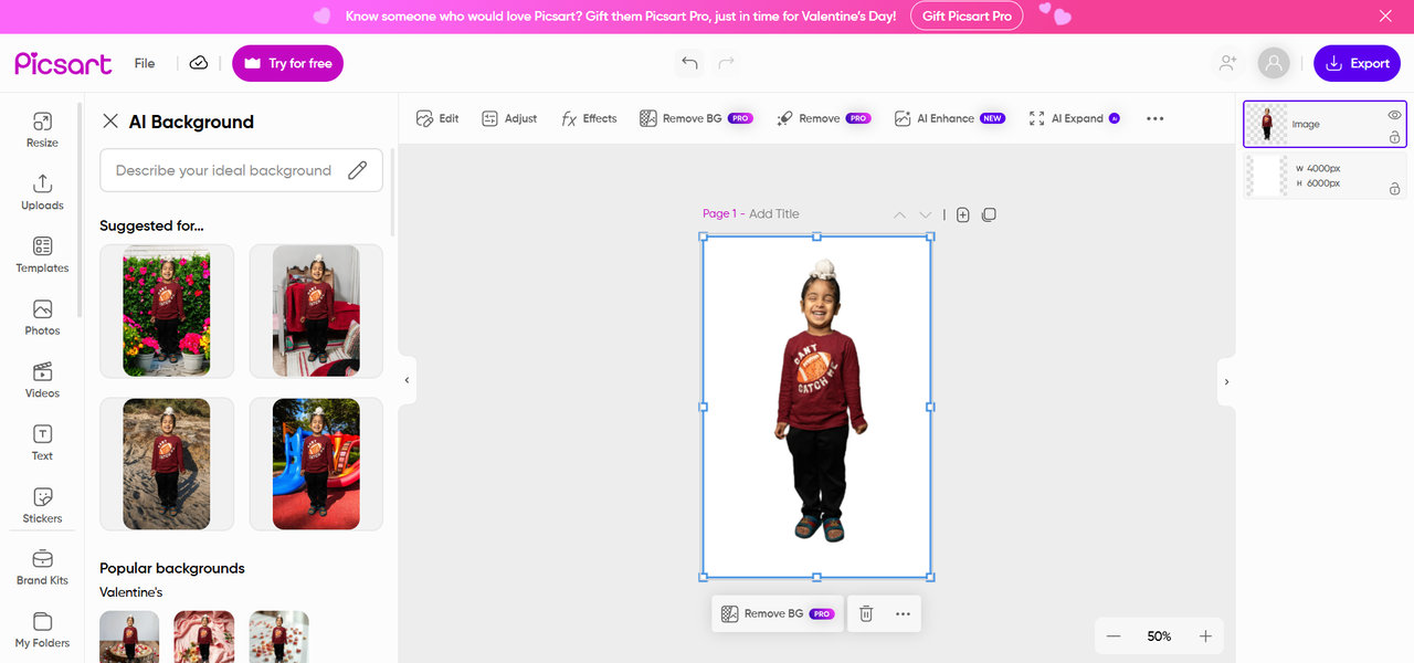 Using Picsart for removing background from images