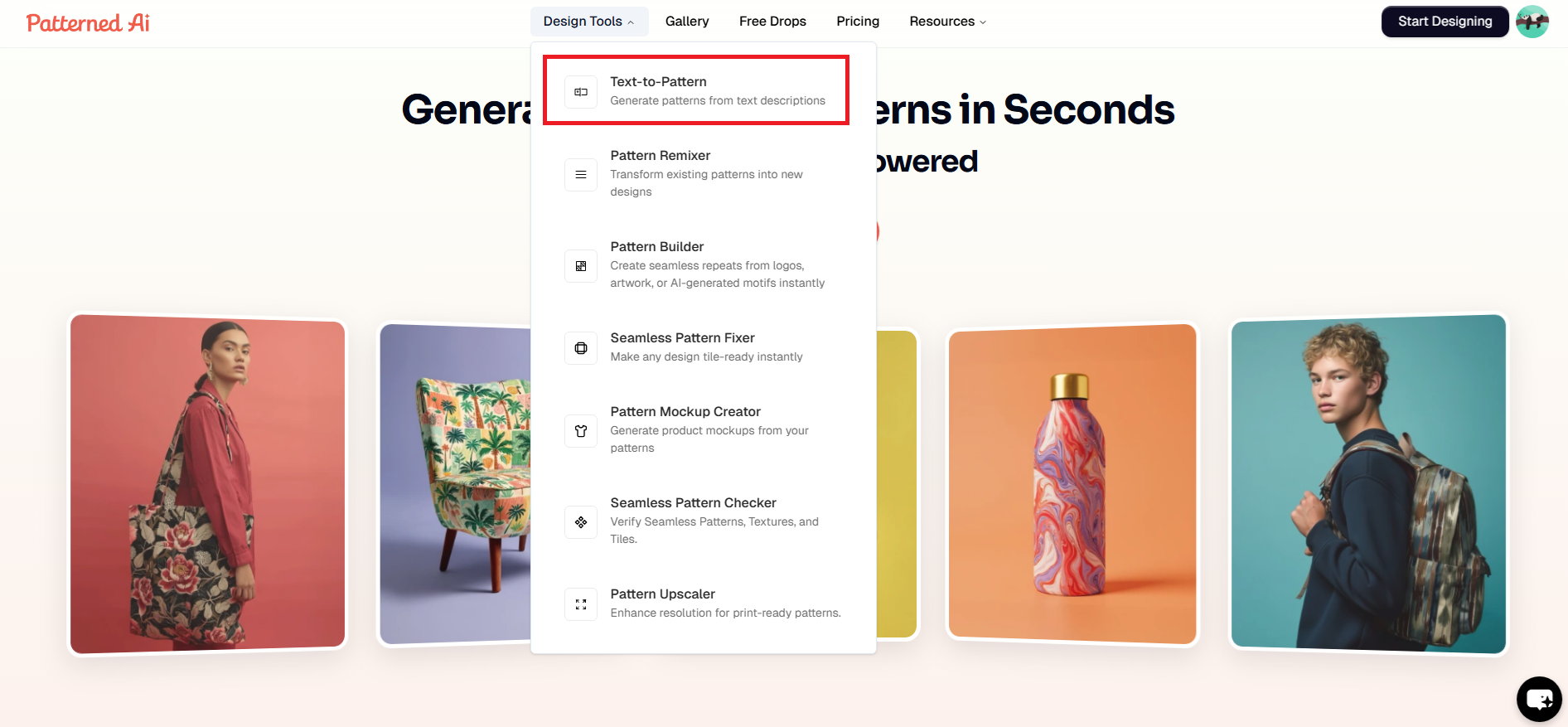 Access Patterned AI and open the text-to-pattern tool