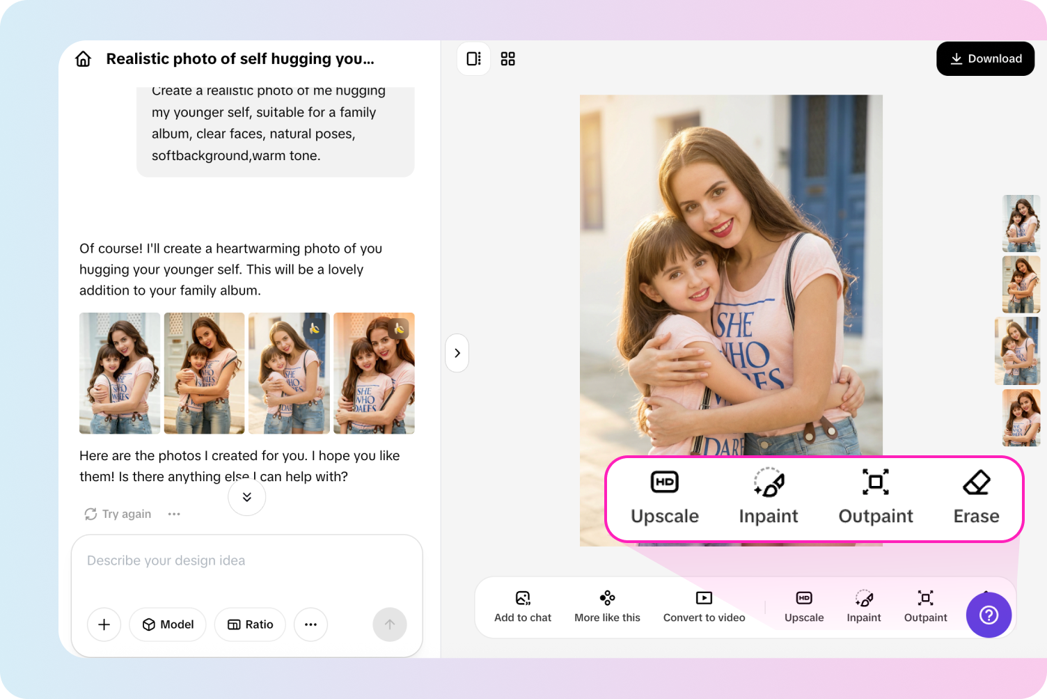 Modifier des images de soi plus jeune s'enlaçant