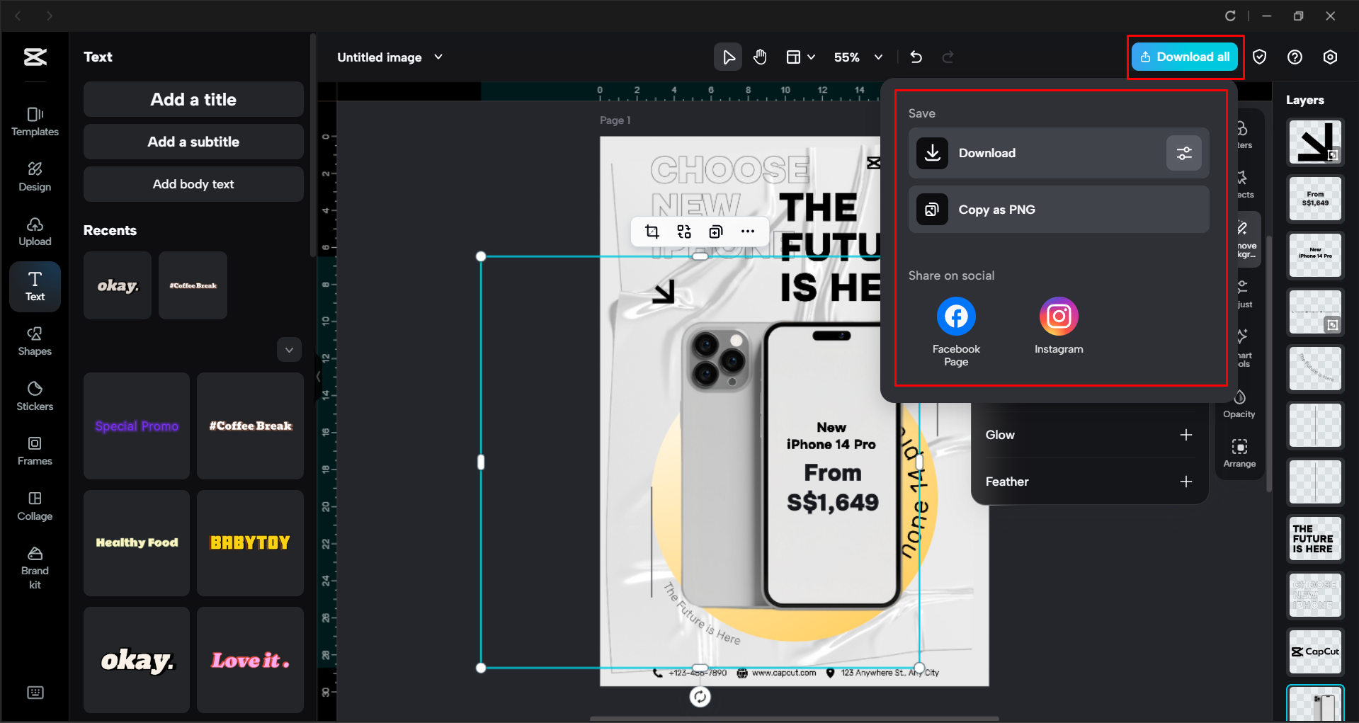 Exporting a flyer from the CapCut desktop video editor