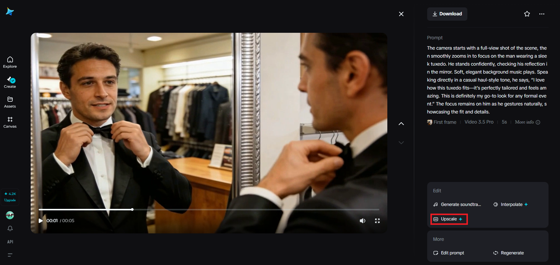 Upscale feature in Dreamina