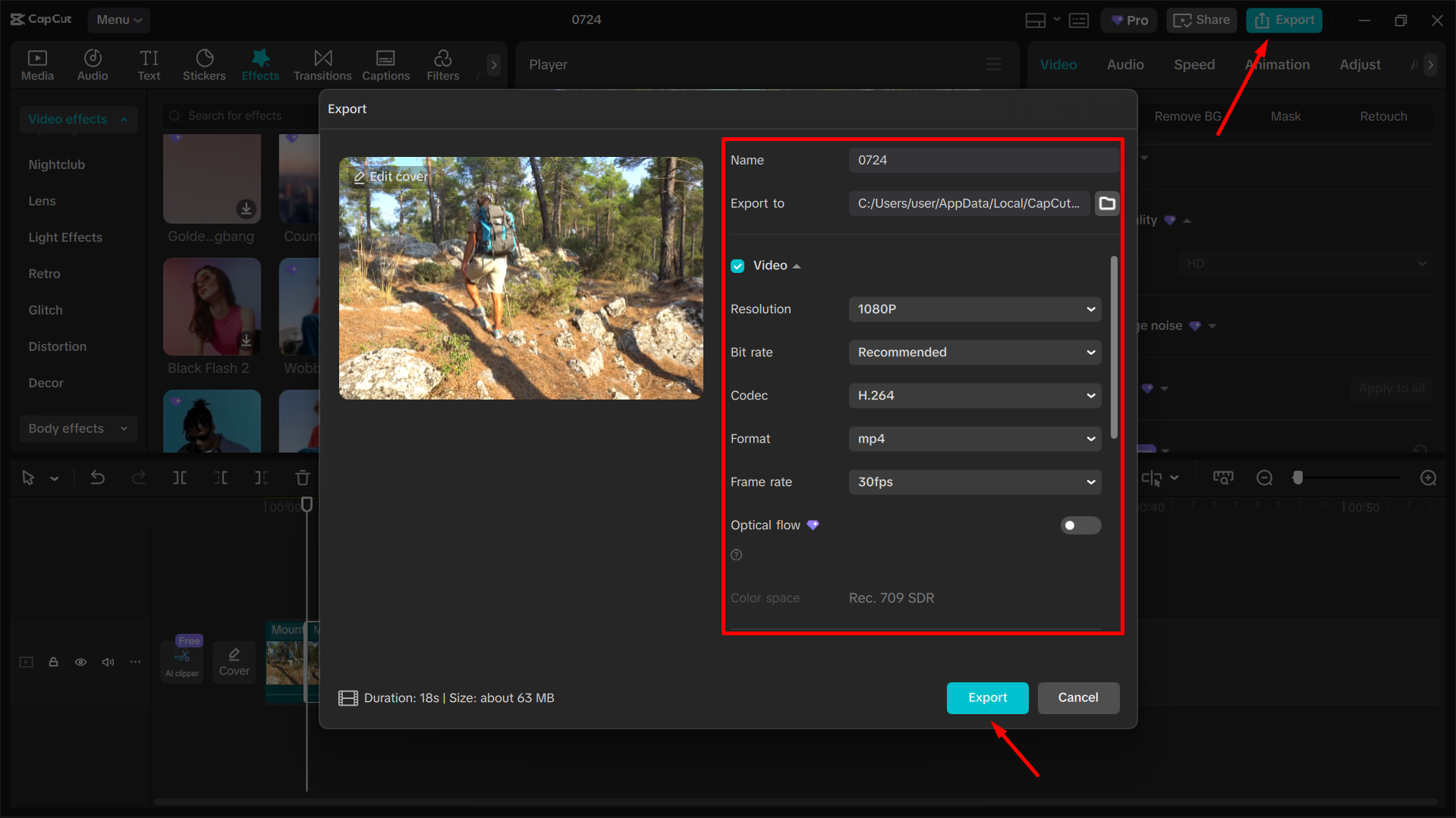 Exporting the media from the CapCut desktop video editor