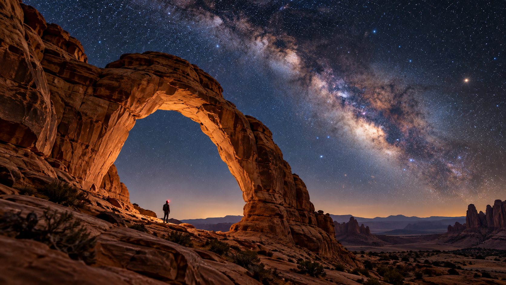 AI astrophotography prompts: Milky Way Desert Arch