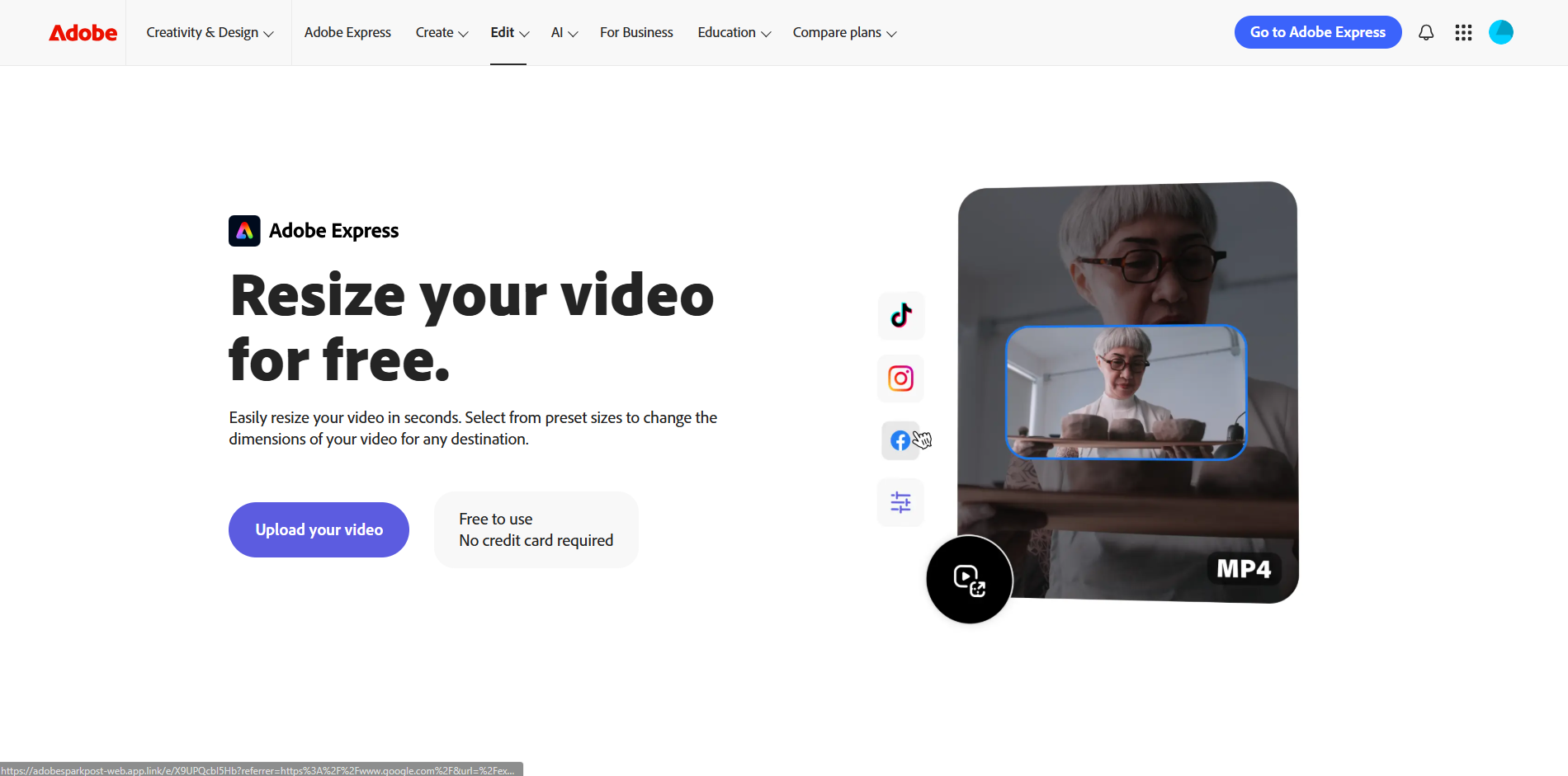 Interface of Adobe - the best online video resizer