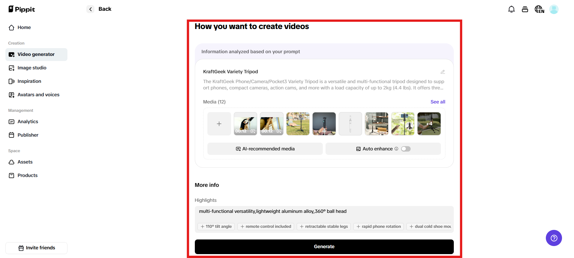 Generate video