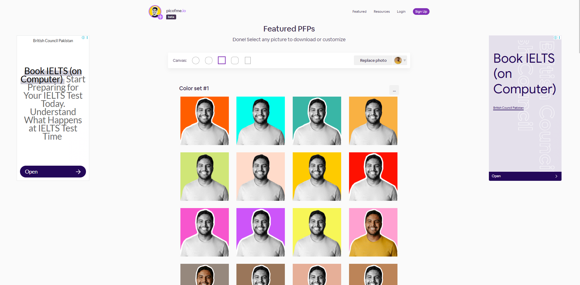 Interface of Picofme.io - another free profile picture maker