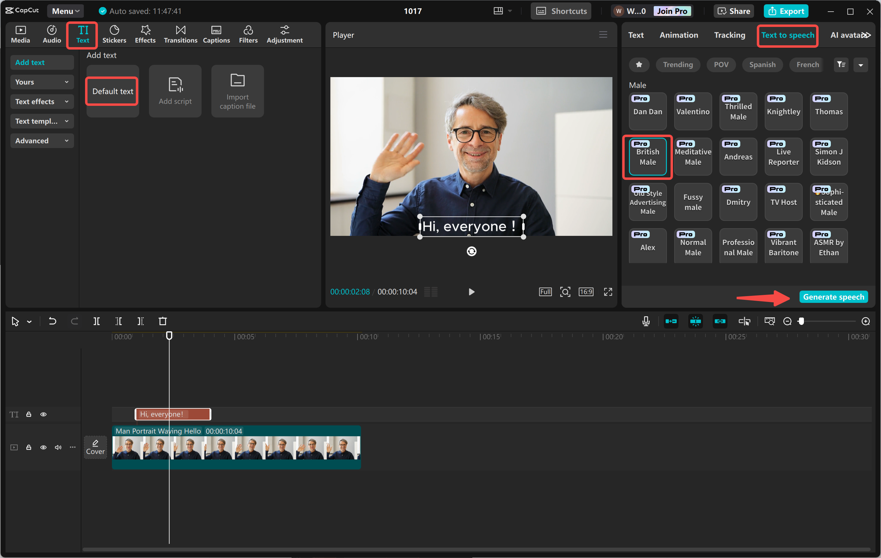 Pagbuo ng boses ng Filipino AI sa CapCut desktop video editor