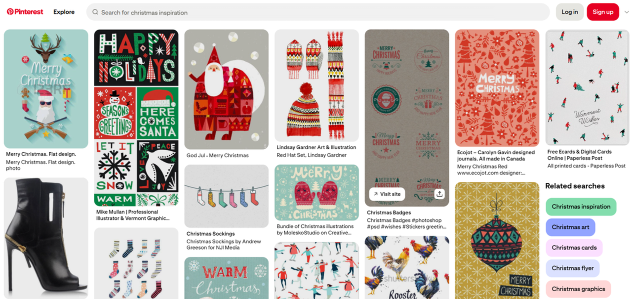 Interface of Pinterest - the most liked place to find Christmas posters