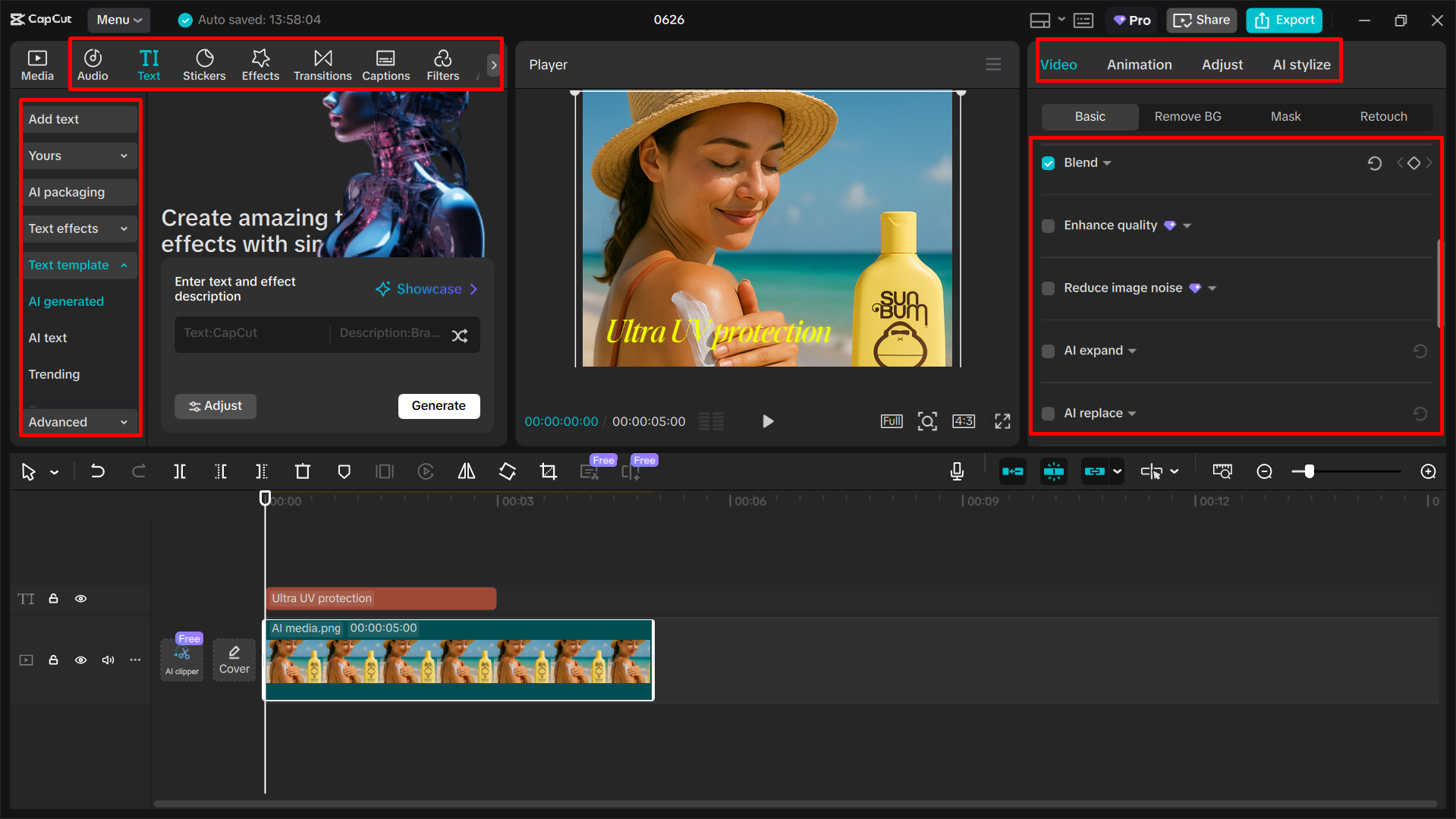 Úprava obrázku pomocí nástrojů v editoru videa CapCut