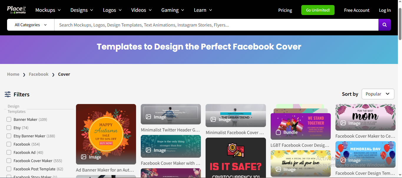 Placeit - the dynamic Facebook cover photo maker