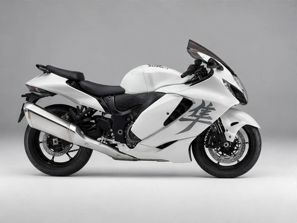 Suzuki Hayabusa AI Eingabeaufforderung Beispiel 4 - Weißes Studioprofil