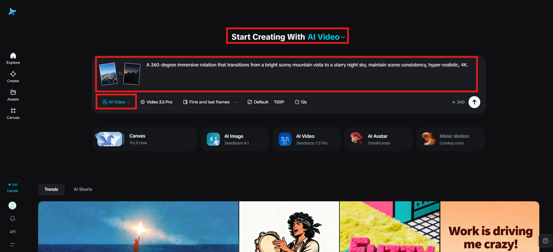 Upload frames and write prompt