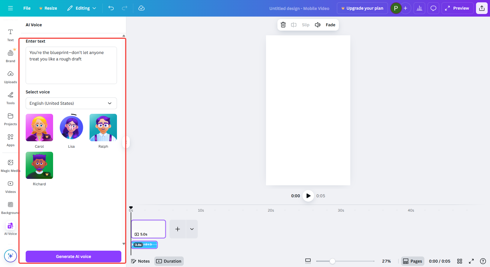 Convert text to voice in Canva