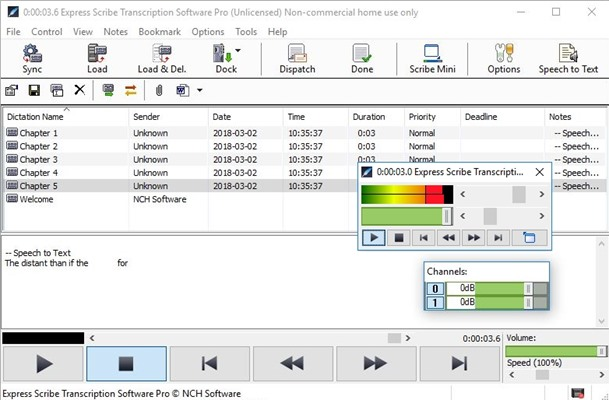 Interface of Express Scribe - another free online audio to text transcription tool