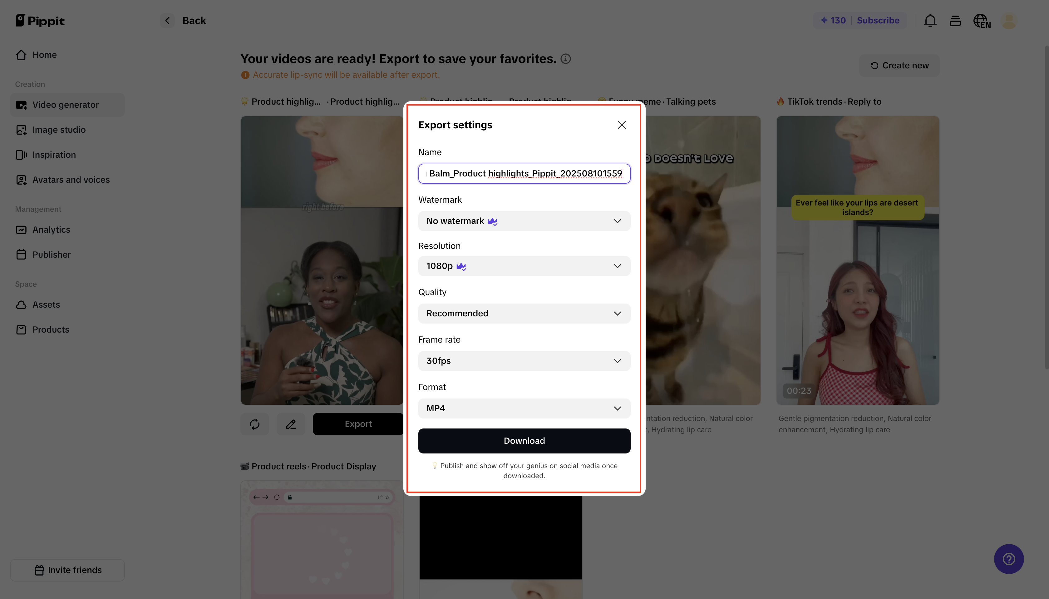 Export and share your ad