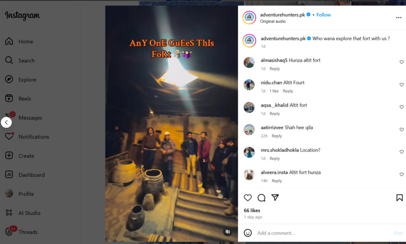 Travel and adventure video reels on Instagram