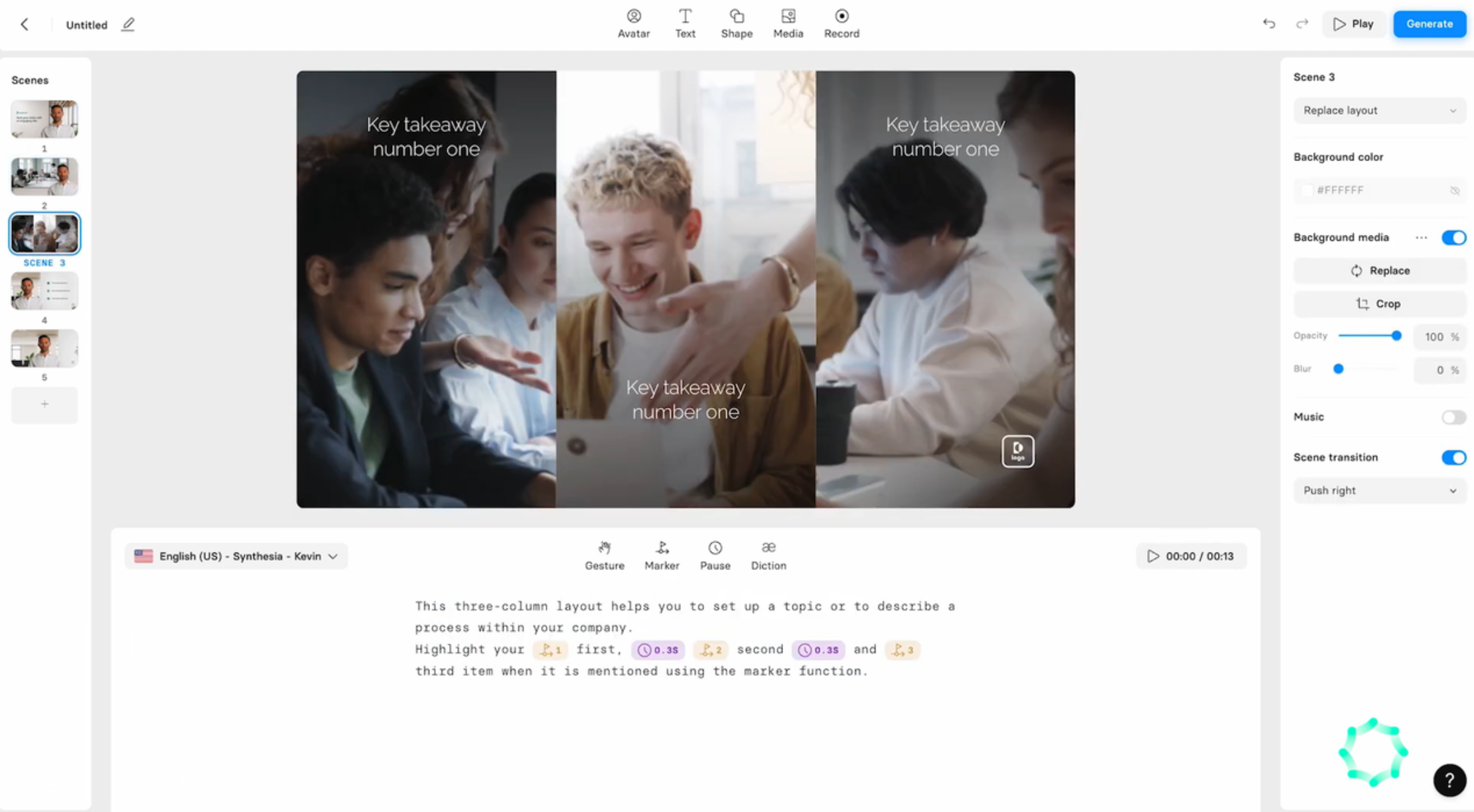 Interface of Synthesia - das beste Werkzeug zum Bearbeiten von Videos und Hinzufügen von Text