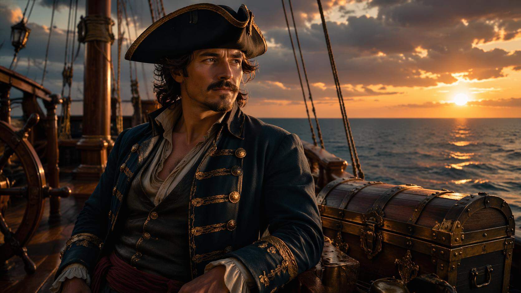 Dreamina pirata filtro prompt card 1: capitano pirata di Hollywood