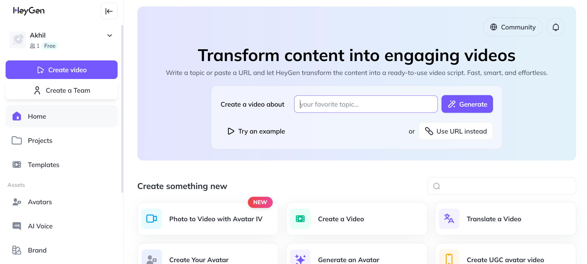HeyGen AI video generator interface