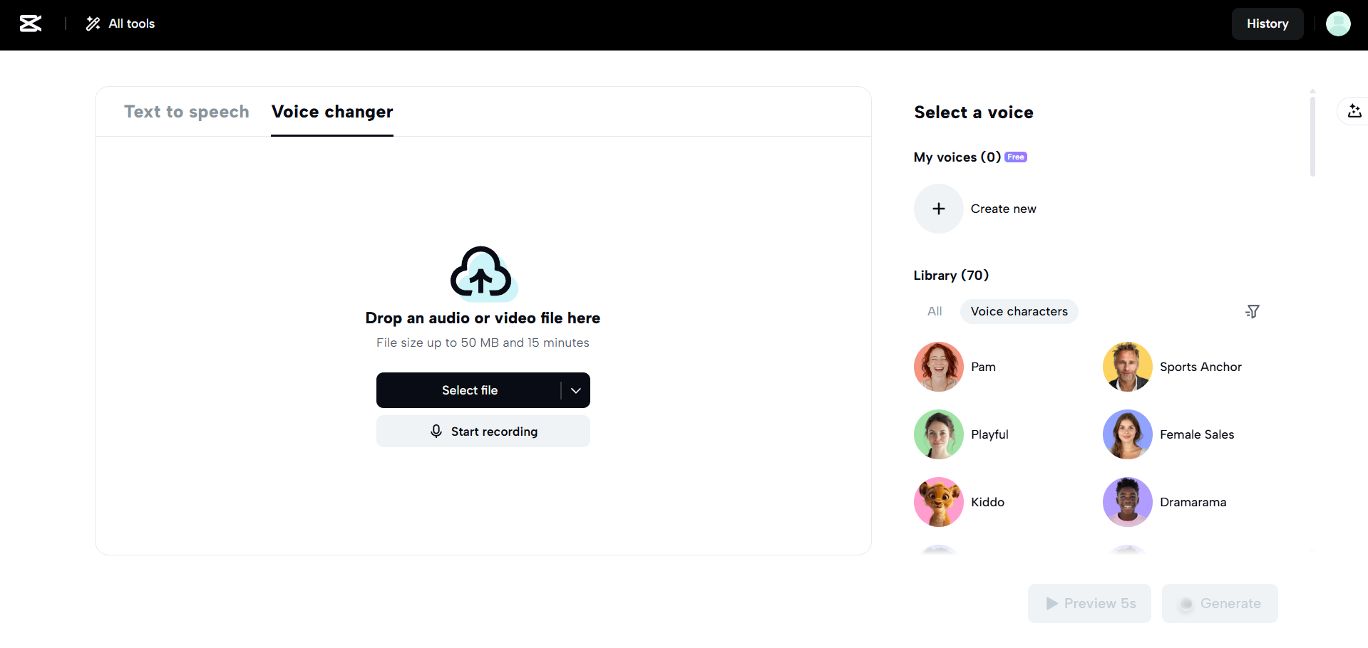 El modificador de voz con IA en línea de CapCut Web