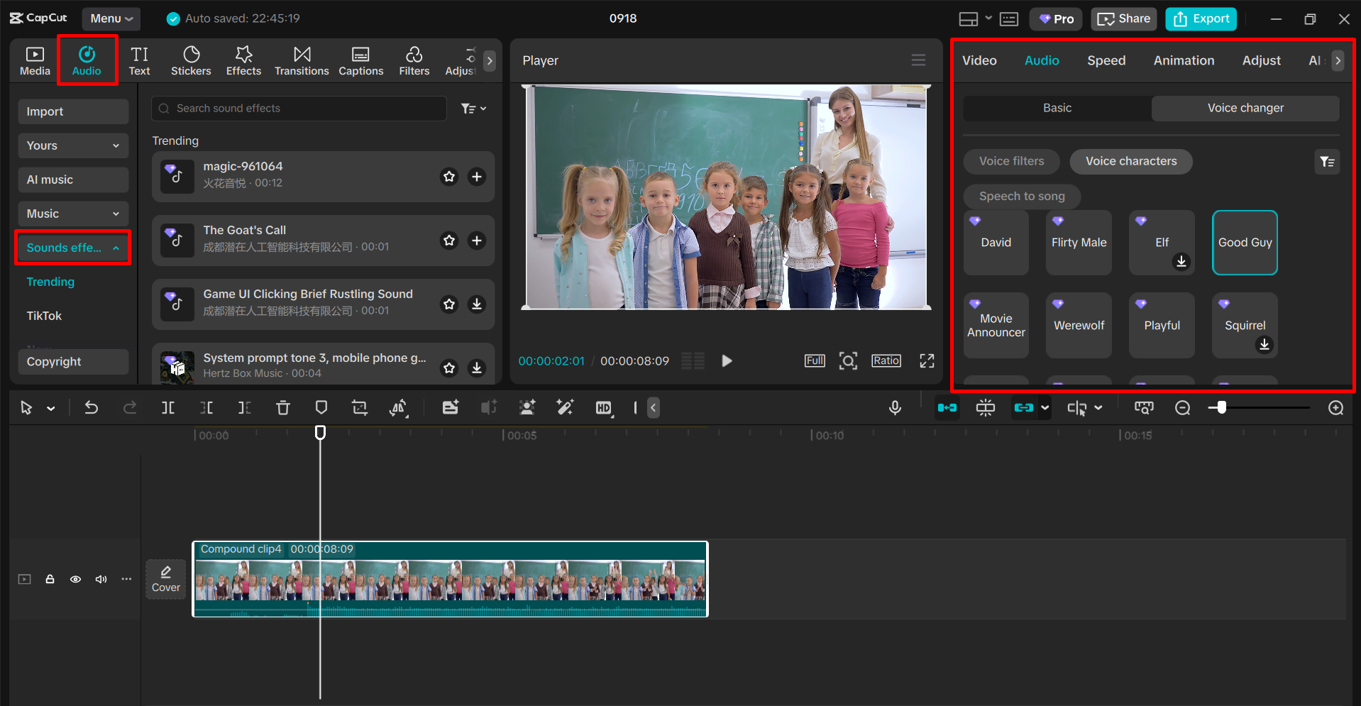 Transforming the voice in the CapCut desktop video editor