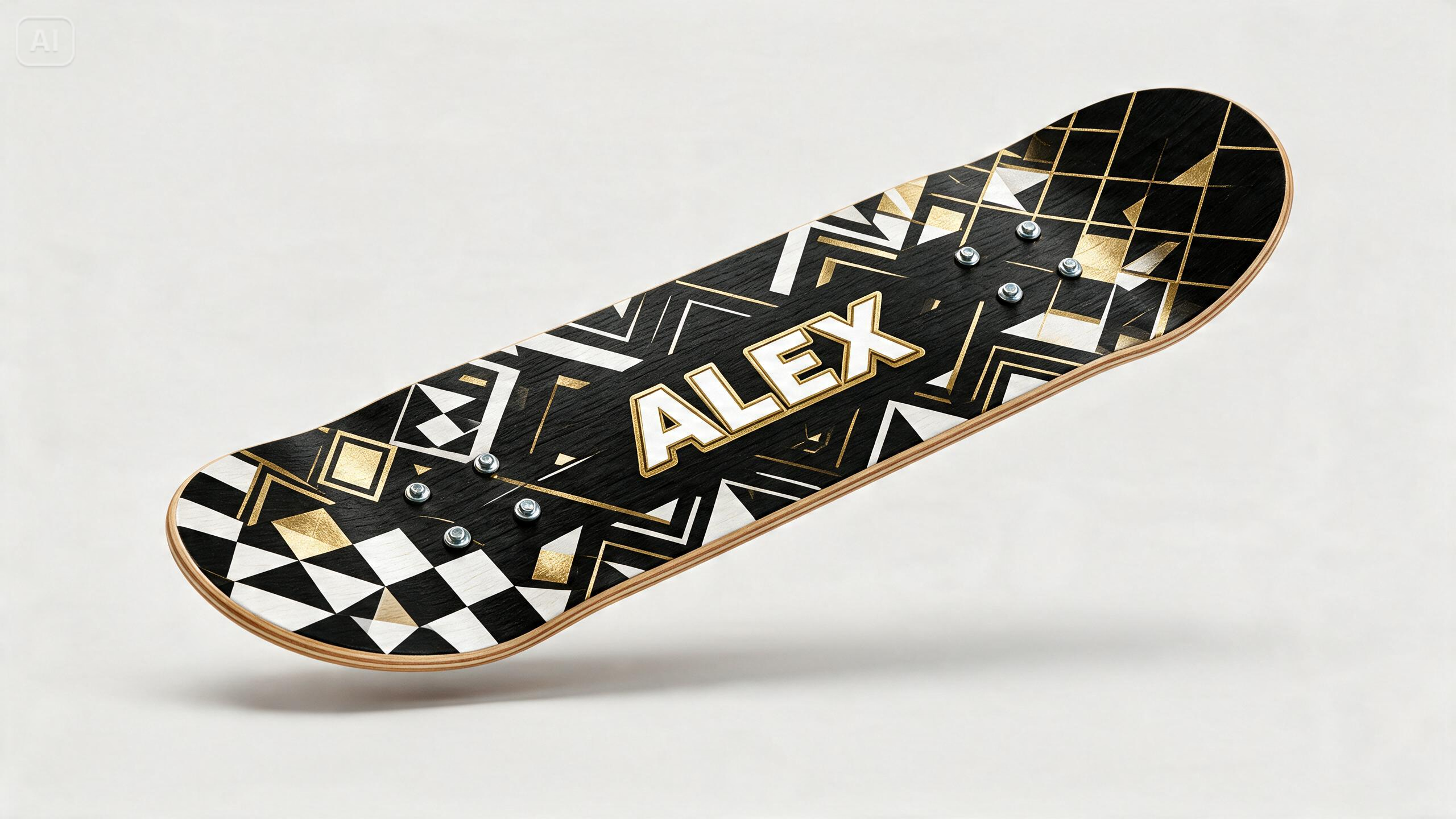 Prompt for a custom name or text deck design for Free Custom Skateboard Generator: Create Your Design