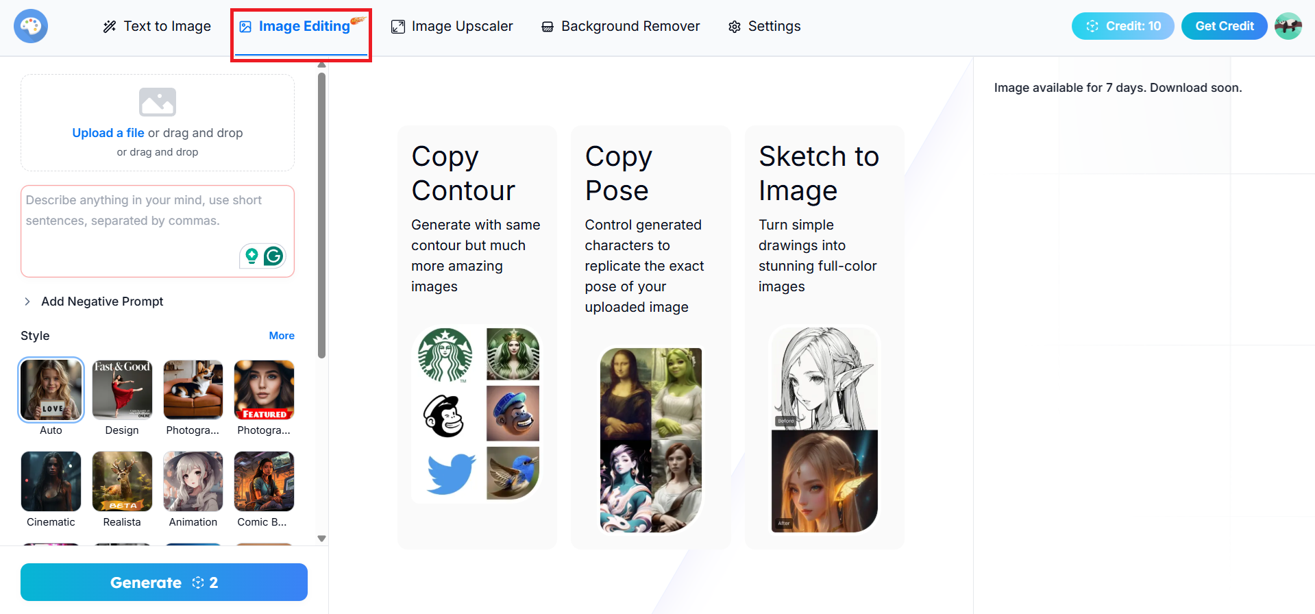 Using the Image Editing feature