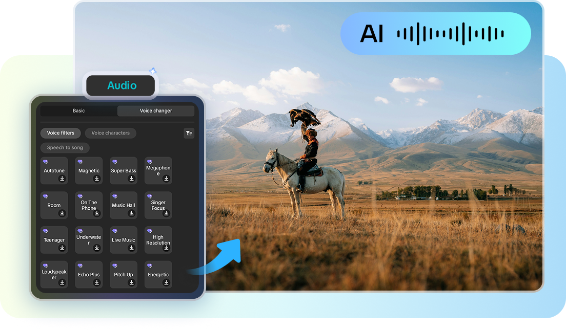 Wide range of AI voice filters for unique audio styles
