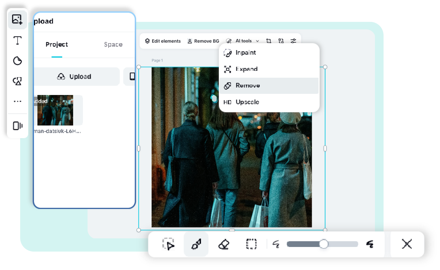 Paso 2: Cargue imágenes y use la herramienta de eliminación de IA
