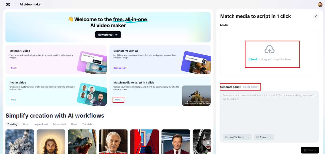 Upload your video and script