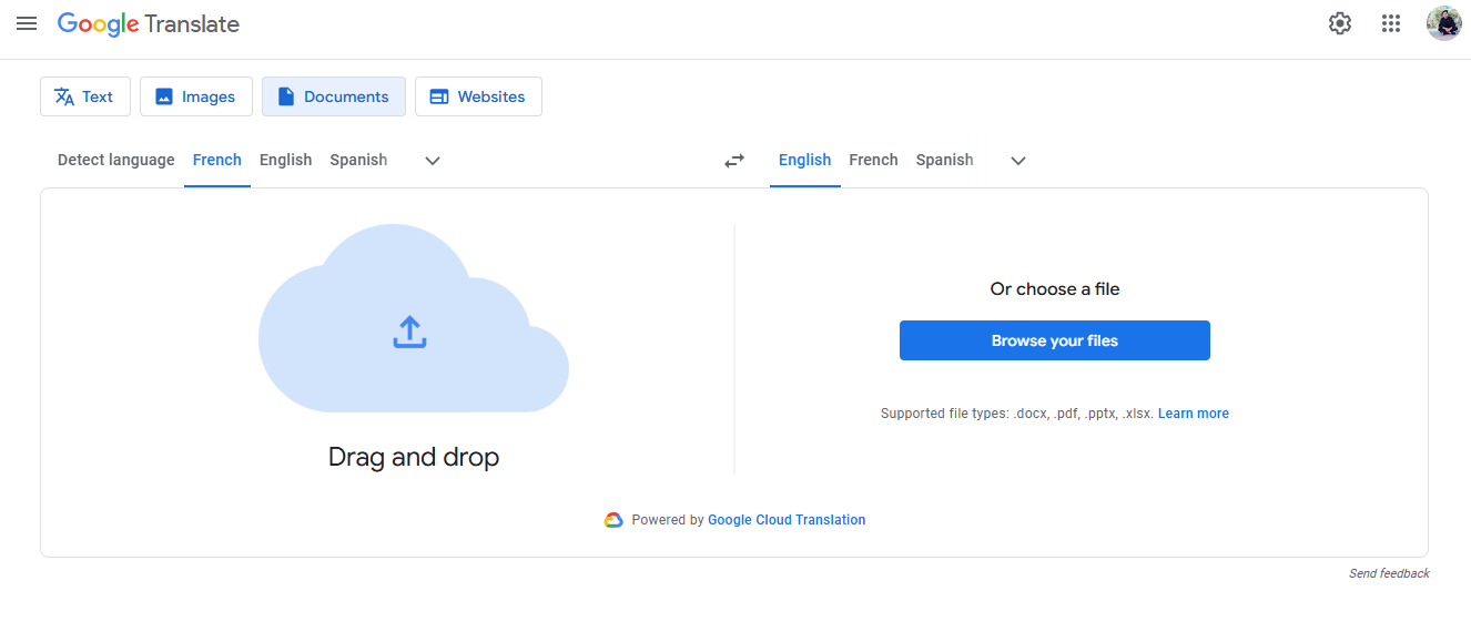 Translate documents from English to Spanish