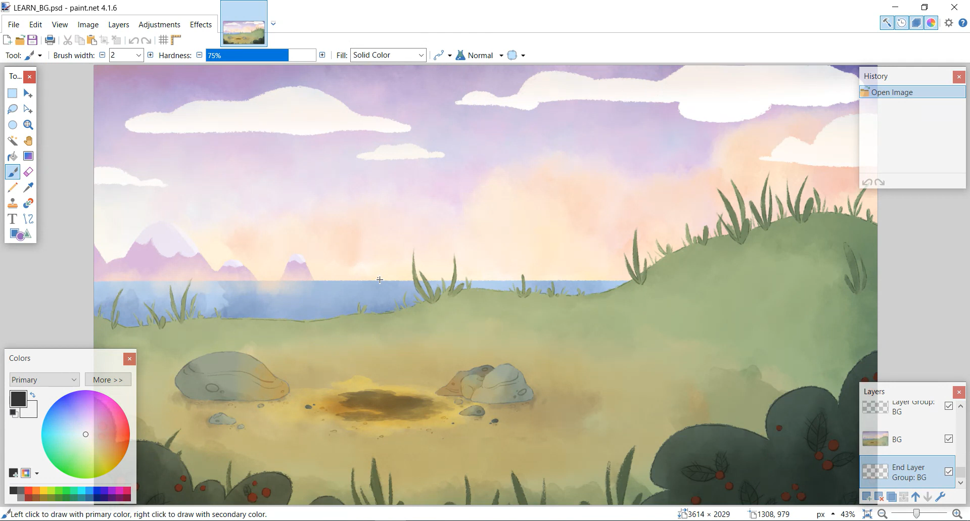 Interface of Paint NET to open PSD files without Photoshop on a computer