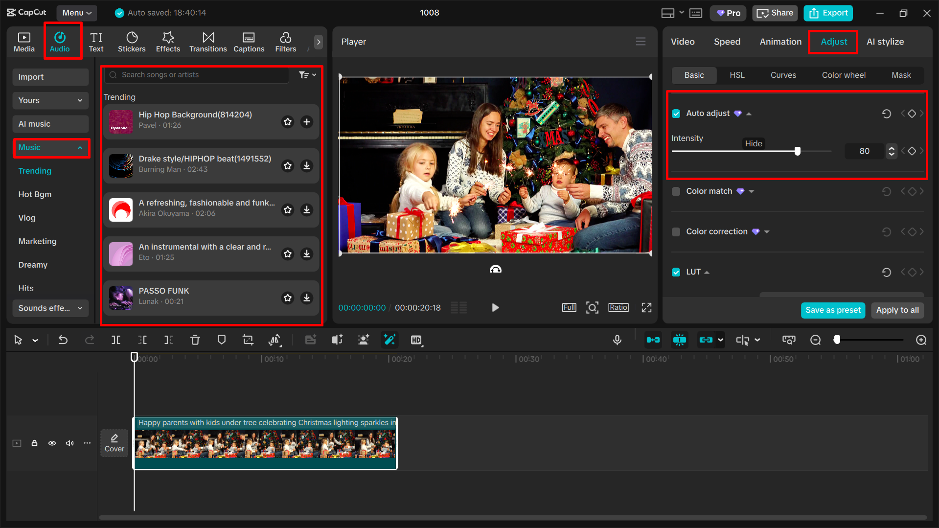 Editing Christmas video in the CapCut desktop video editor