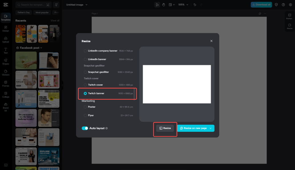 Resizing the Twitch overlay in CapCut
