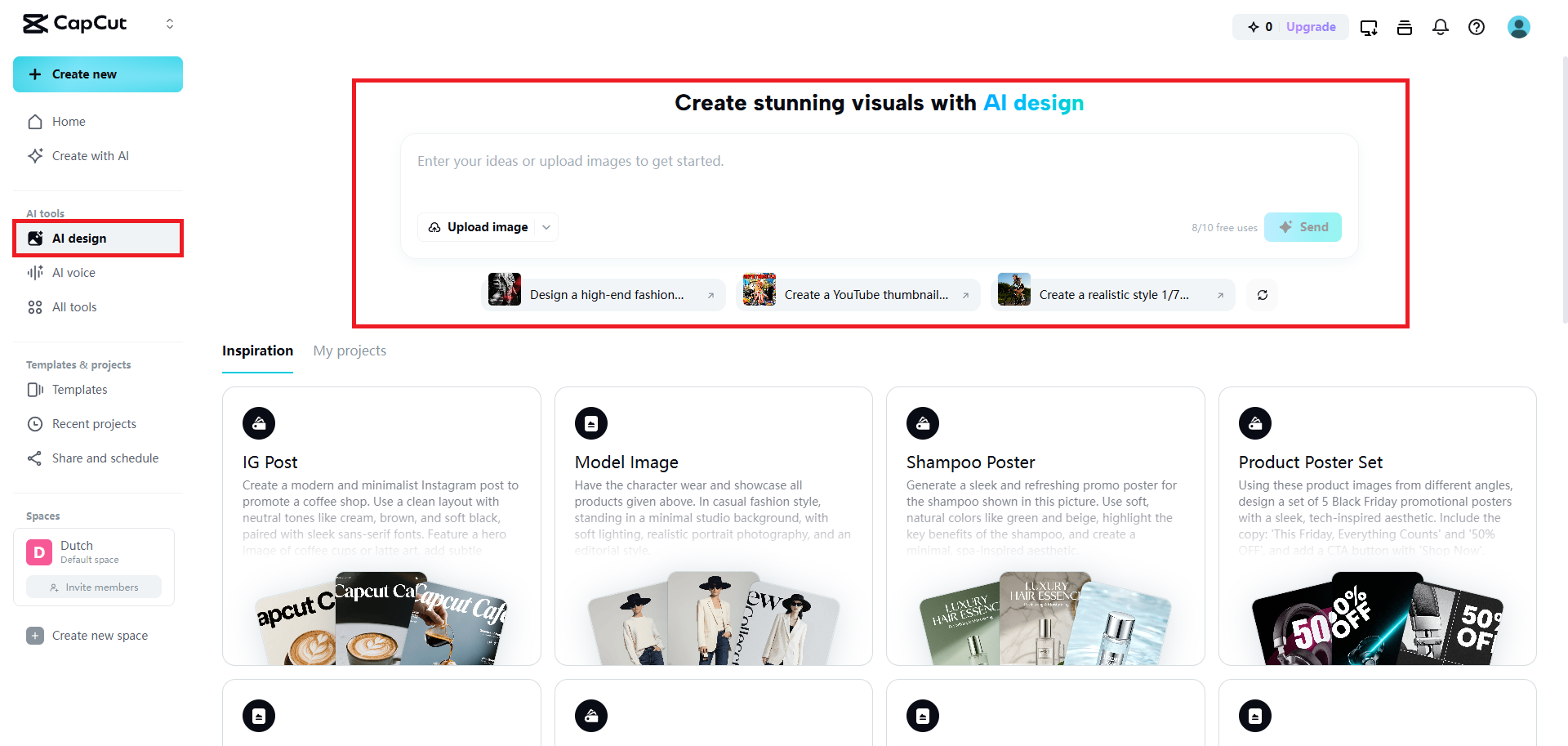 Choose the AI design feature