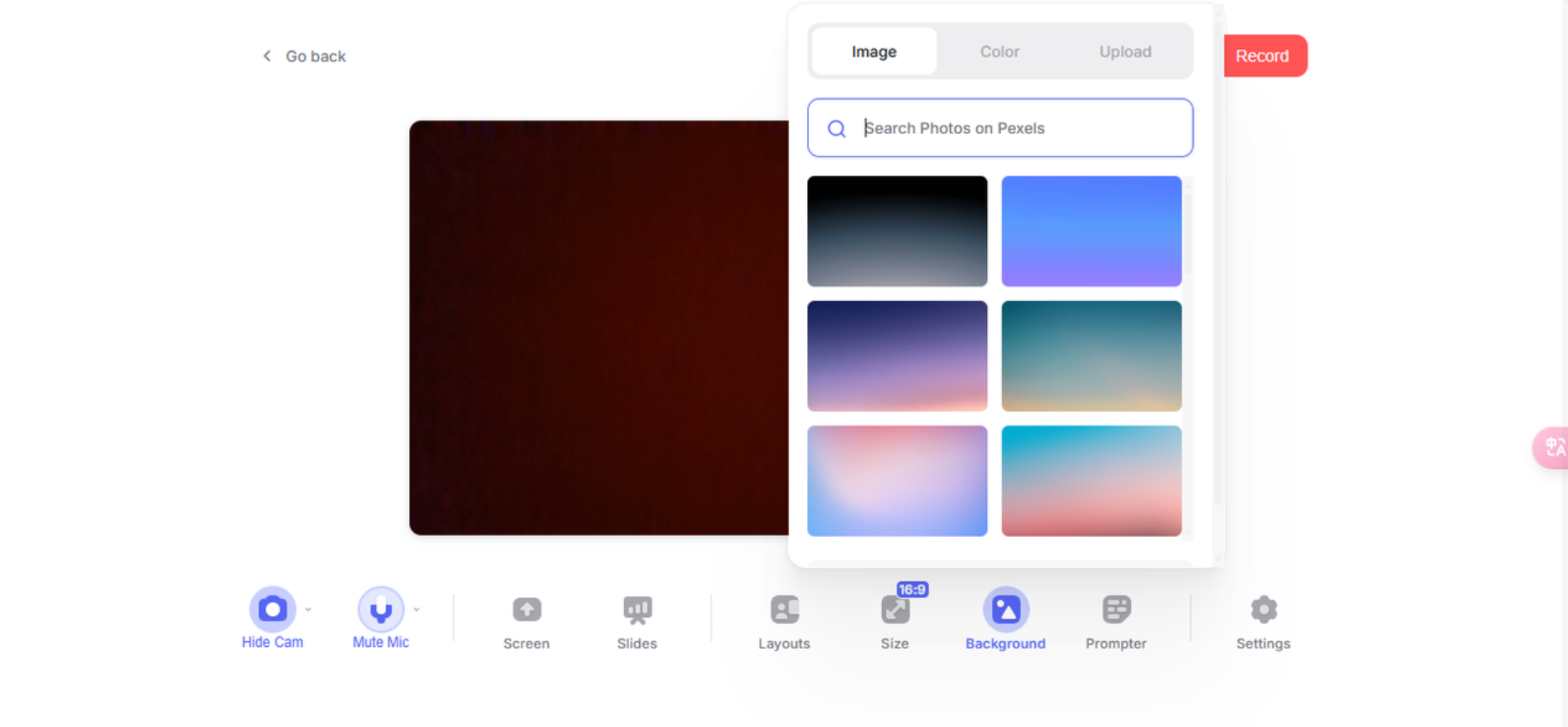 Choose a color or image as the recording background