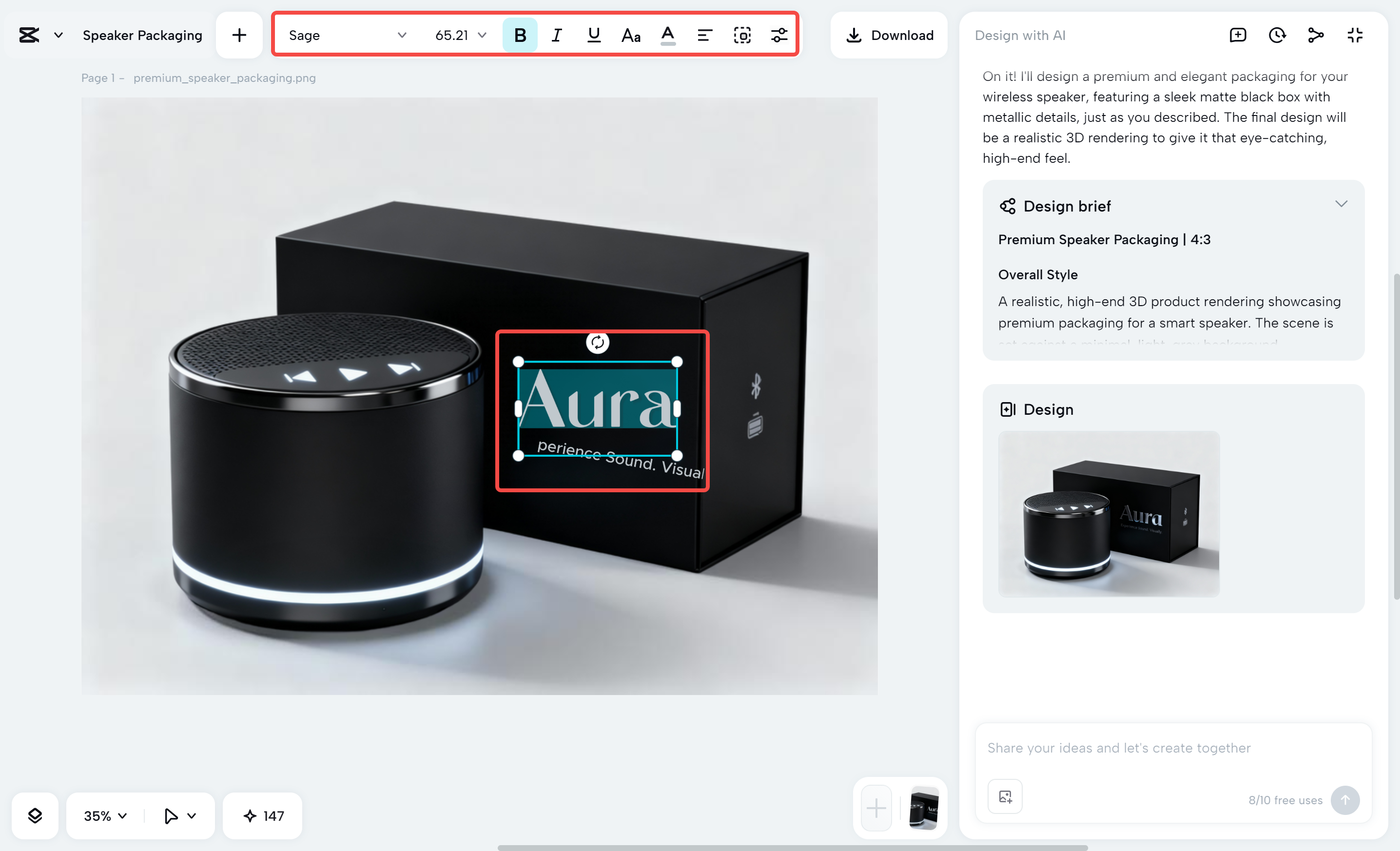 Customizing the packaging design in the CapCut desktop video editor
