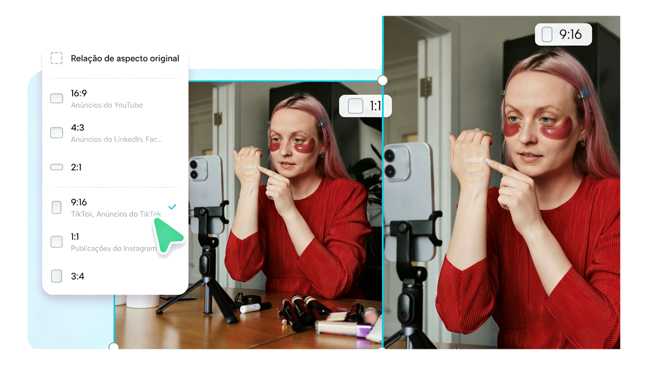 Editor de video online com proporções personalizadas