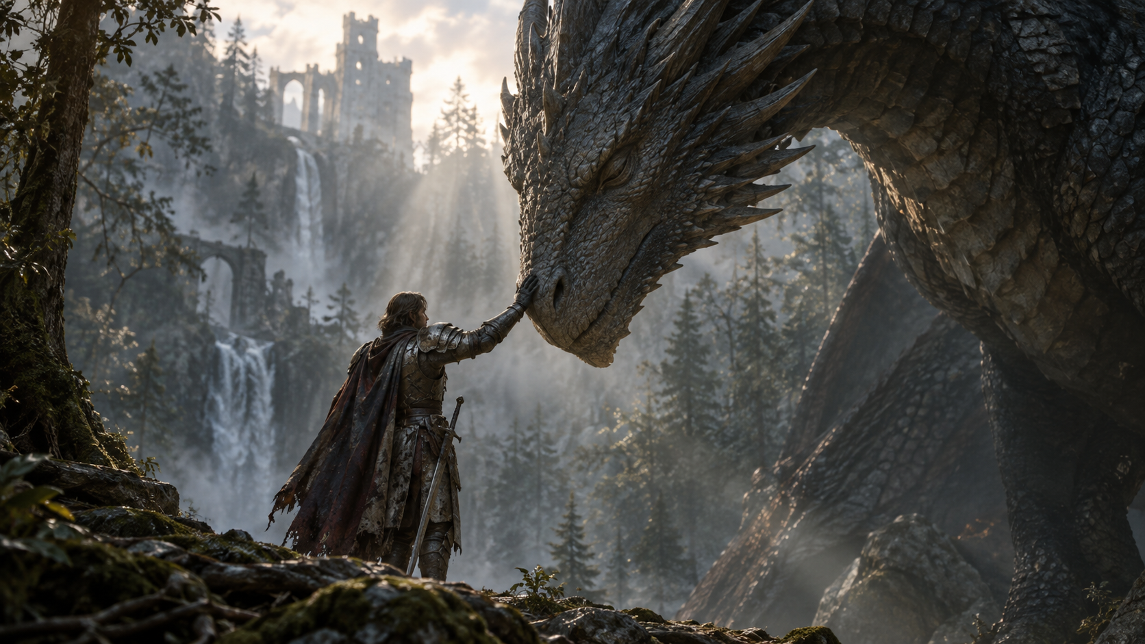 Knight Meets Dragon AI Video original 16:9 visual